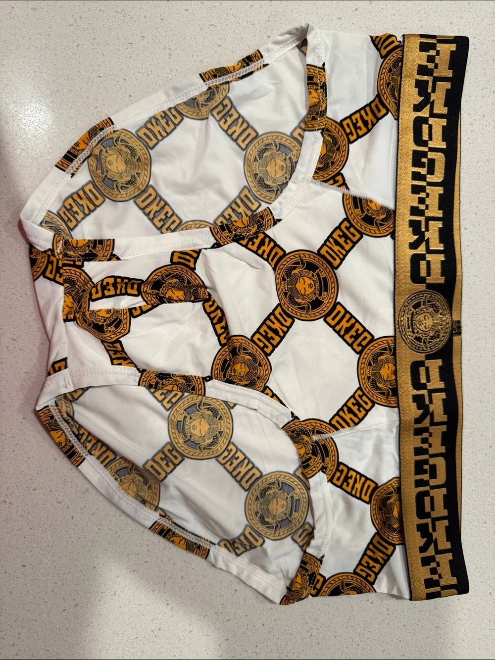 Graphic Waistband Boxer Briefs in White and Gold